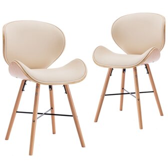 Eetkamerstoelen 2 st kunstleer en gebogen hout cr&egrave;me 8719883666501 2