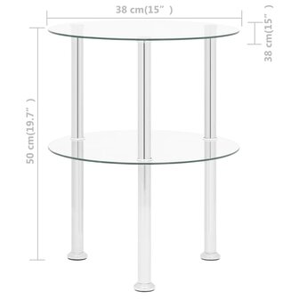 Bijzettafel 2-laags 38 cm gehard glas transparant 8720286057155 8