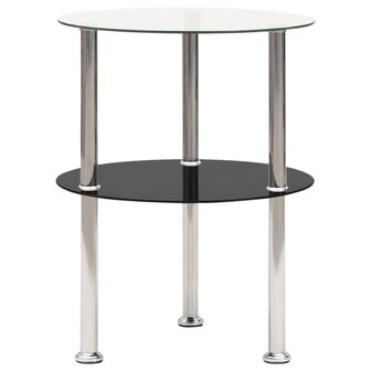 Bijzettafel 2-laags 38 cm gehard glas transparant en zwart 8720286057162 1