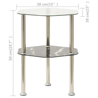 Bijzettafel 2-laags 38x38x50 cm gehard glas transparant zwart 8720286057209 5