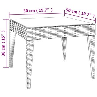 Bijzettafel 50x50x38 cm poly rattan en gehard glas bruin 8720845679088 5