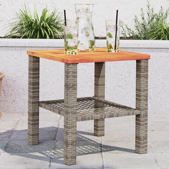 Tuintafel 40x40x42 cm poly rattan en acaciahout grijs 8721012308008 1