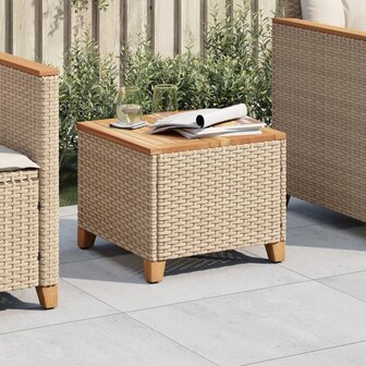 Tuintafel 45x45x37 cm poly rattan en acaciahout beige 8721012308633 1