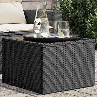 Tuintafel met glazen blad 55x55x37 cm poly rattan zwart 8721012333543 1