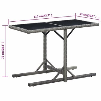 Tuintafel 110x53x72 cm glas en poly rattan antraciet 8719883755410 6