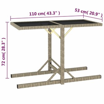 Tuintafel 110x53x72 cm glas en poly rattan beige 8719883755403 5