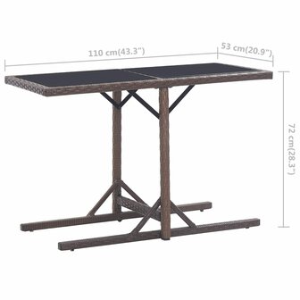 Tuintafel 110x53x72 cm glas en poly rattan bruin 8719883755397 6