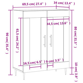 Dressoir 69,5x34x90 cm bewerkt hout betongrijs 8720845870195 12