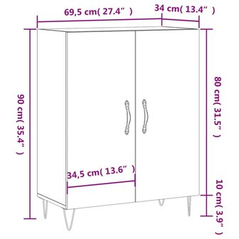 Dressoir 69,5x34x90 cm bewerkt hout zwart 8720845863203 12