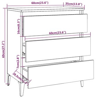 Dressoir 60x35x69 cm bewerkt hout bruineikenkleurig 8720286955765 8