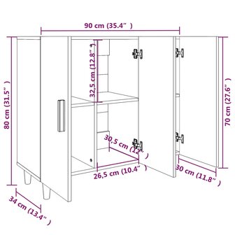 Dressoir 90x34x80 cm bewerkt hout gerookt eikenkleurig 8720286973677 8