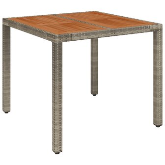 Tuintafel met houten blad 90x90x75 cm poly rattan grijs 8720845679606 2