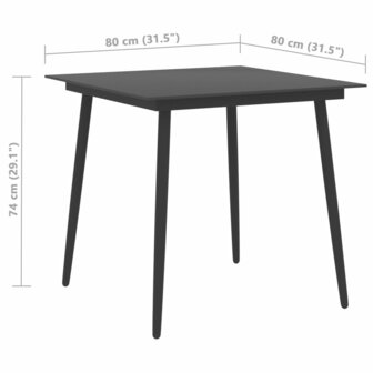 Tuintafel 80x80x74 cm staal en glas zwart 8720286182000 4