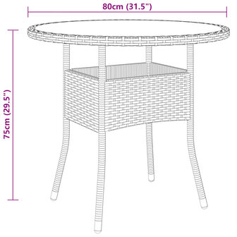 Tuintafel &Oslash;80x75 cm gehard glas en poly rattan grijs 8720286089835 4