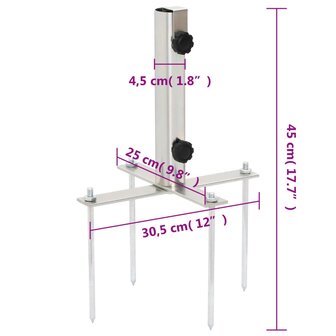 Parasolvoet met grondpennen voor &Oslash;32-48 mm staal zilverkleurig 8721012989535 5