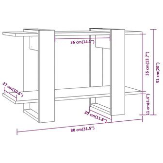 Boekenkast/kamerscherm 80x30x51 cm wit 8720286842867 7