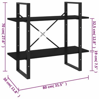 Boekenkast met 2 schappen 80x30x70 cm spaanplaat zwart 8720286567388 7