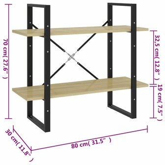 Boekenkast met 2 schappen 80x30x70 cm spaanplaat sonoma eiken 8720286567401 7