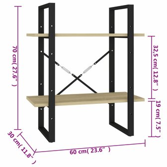 Boekenkast met 2 schappen 60x30x70 cm bewerkt hout sonoma eiken 8720286567203 7