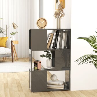 Boekenkast/kamerscherm 60x24x94 cm spaanplaat hoogglans grijs 8720286650356 1