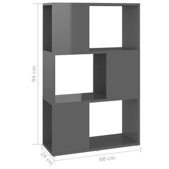 Boekenkast/kamerscherm 60x24x94 cm spaanplaat hoogglans grijs 8720286650356 7