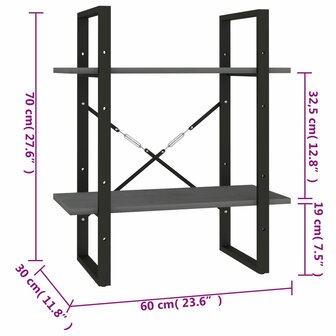 Boekenkast met 2 schappen 60x30x70 cm massief grenenhout grijs 8720286567241 8