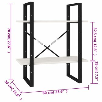 Boekenkast met 2 schappen 40x30x70 cm massief grenenhout wit 8720286567234 8