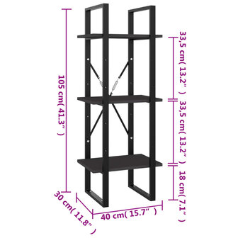 Boekenkast met 3 schappen 40x30x105 cm bewerkt hout grijs 8720286567791 7