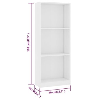 Boekenkast met 3 schappen 40x24x109 cm bewerkt hout wit 8719883787329 6