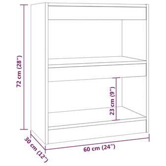 Boekenkast/kamerscherm 60x30x72 cm grijs sonoma eikenkleurig 8720286844311 7