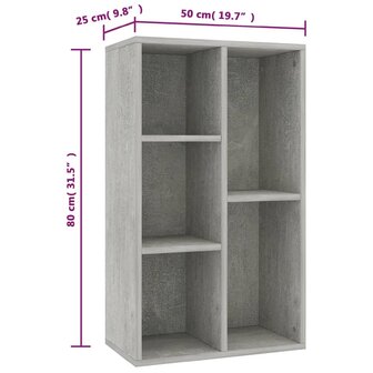 Boekenkast/dressoir 50x25x80 cm bewerkt hout betongrijs 8719883673271 11