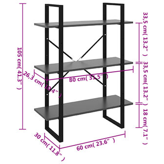 Boekenkast 80x30x105 cm bewerkt hout grijs 8720286568194 5