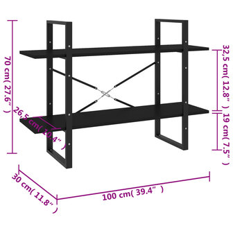 Boekenkast met 2 schappen 100x30x70 cm spaanplaat zwart 8720286567586 7