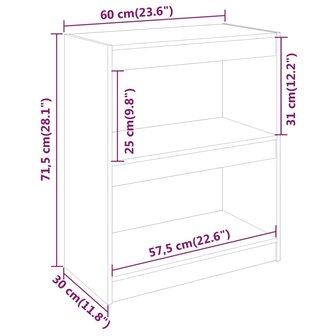 Boekenkast/kamerscherm 60x30x71,5 cm massief grenenhout grijs 8720286608609 8