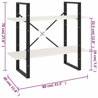 Boekenkast met 2 schappen 80x30x70 cm massief grenenhout wit 8720286567432 8