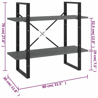 Boekenkast met 2 schappen 80x30x70 cm massief grenenhout grijs 8720286567449 8