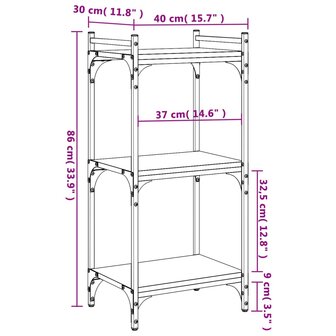 Boekenkast 3-laags 40x30x86 cm bewerkt hout grijs sonoma 8721012194120 9