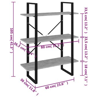 Boekenkast 80x30x105 cm bewerkt hout betongrijs 8720286568217 5