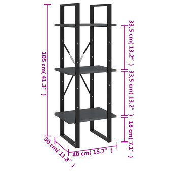 Boekenkast met 3 schappen 40x30x105 cm massief grenenhout grijs 8720286567845 8