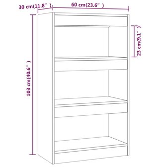 Boekenkast/kamerscherm 60x30x103 cm spaanplaat grijs sonoma 8720286844342 7