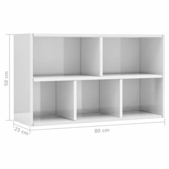 Boekenkast/dressoir 50x25x80 cm bewerkt hout hoogglans wit 8719883673295 12