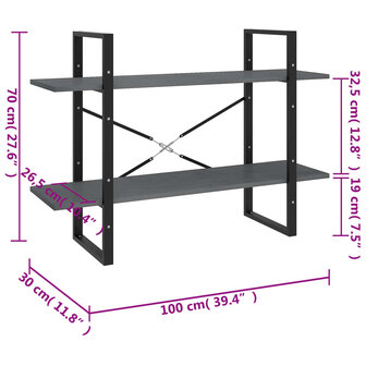 Boekenkast met 2 schappen 100x30x70 cm massief grenenhout grijs 8720286567647 8