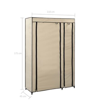 Kledingkast opvouwbaar 110x45x175 cm stof cr&egrave;me 8719883564661 7