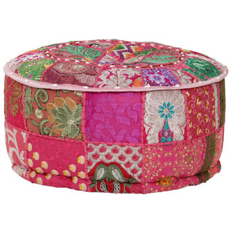 Poef patchwork rond handgemaakt 40x20 cm katoen roze 8718475620013 1