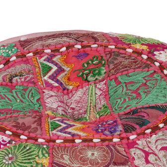 Poef patchwork rond handgemaakt 40x20 cm katoen roze 8718475620013 2