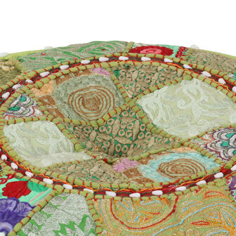 Poef patchwork rond handgemaakt 40x20 cm katoen groen 8718475620006 2