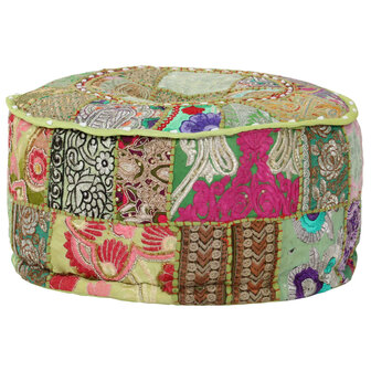 Poef patchwork rond handgemaakt 40x20 cm katoen groen 8718475620006 5