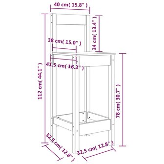 Barkrukken 2 st 40x41,5x112 cm massief grenenhout 8720845852788 8