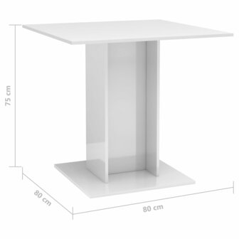 Eettafel 80x80x75 cm bewerkt hout hoogglans wit 8719883674193 6