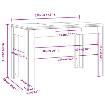 Eettafel 120x60x76 cm bewerkt hout zwart 8719883786889 7